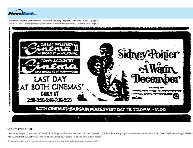 One Week Run/ The Great Directors: Sidney Poitier (1973)/R.I.P. (1927-2022)