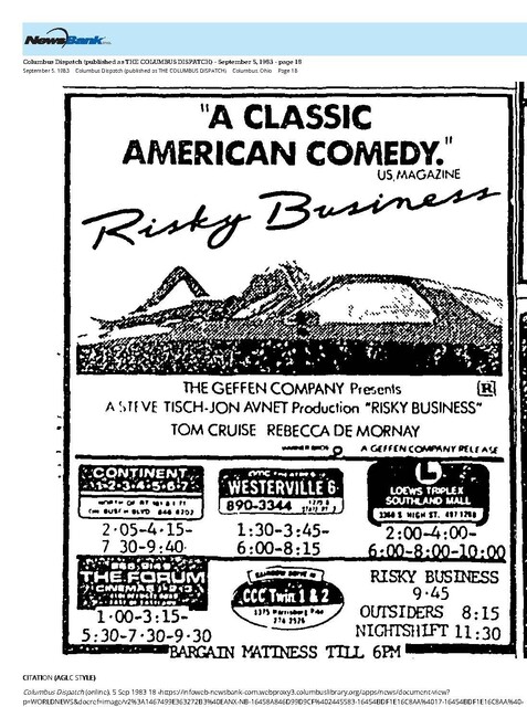 Tom Cruise--Number Ten Box Office Star (1983)/His First Year on the List