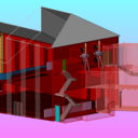 CAD model - Left view of exterior and façade.
