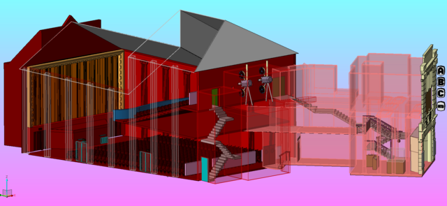 CAD model - Left view of exterior and façade.