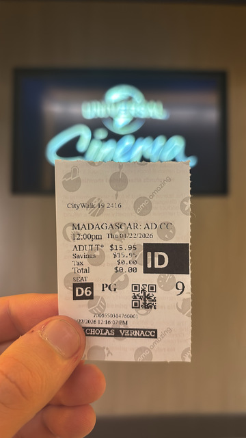 Universal Cinema AMC at Citywalk Hollywood Ticket Stub