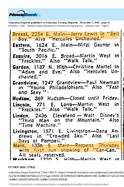 The East Main Corridor (1960)/Drexel --Second Run & Main--Roadshow
