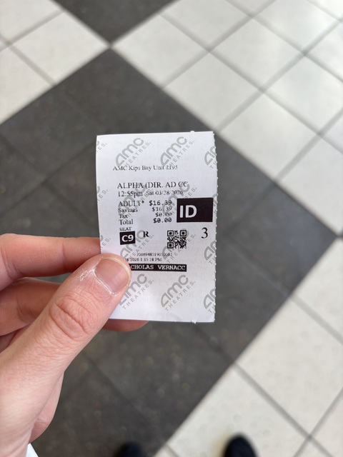 AMC Kips Bay 15 Ticket Stub