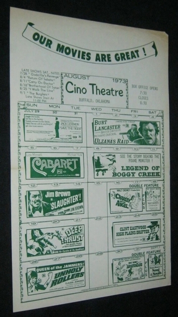 Cino Theater Show Calendar Aug 1973