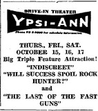 October 4, 1950 print ad courtesy Dennis Norton, - Triple Feature at the Ypsi-Ann.
