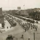 May 27, 1929 - Memorial Day Parade heading West on Michigan Avenue. Photo credit Dennis Norton. Wuerth Theatre left of center.