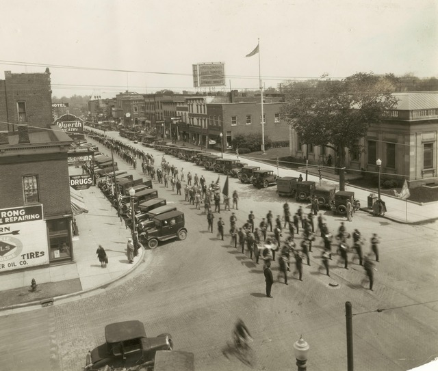 May 27, 1929 - Memorial Day Parade heading West on Michigan Avenue. Photo credit Dennis Norton. Wuerth Theatre left of center.