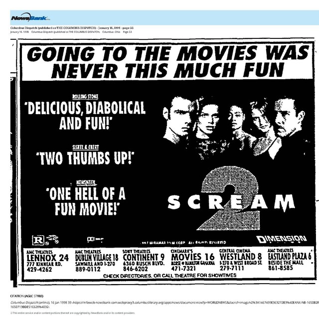 The Great Movie Franchises: Scream (1998) / Seven Weeks' Run