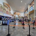 Lobby / Concessions with orange stanchions 