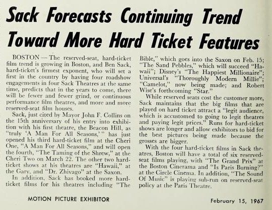 The Peak of Reserved-Seat, Roadshow Policy Theaters (1967)