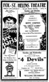 4 Devils at the Fox Saint Helens Theatre, Chehalis—December 6-7, 1929
