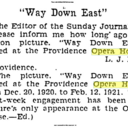 Inquiry about "Way Down East"