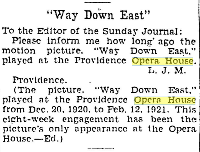 Inquiry about "Way Down East"