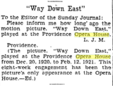 Inquiry about "Way Down East"