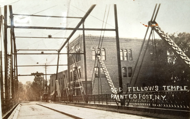 International Order Of Odd Fellows (I.O.O.F.) Exterior - View From Iron Bridge (1) (Vintage Postcard)