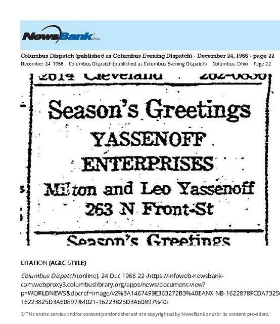 Yassenoff Enterprises Included F & Y Building Service and Academy Theatres (1966)