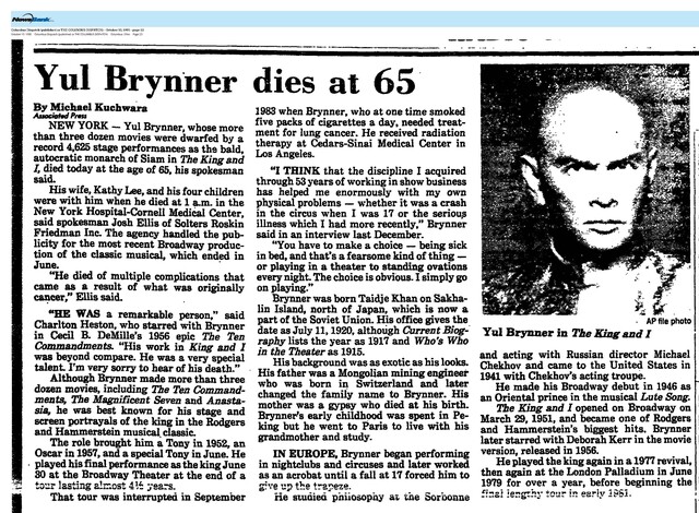 Major Box Office Stars of the Fifties:  Yul Brynner