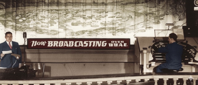 John Muri at the console during a live radio broadcast sometime in the 1920s.
