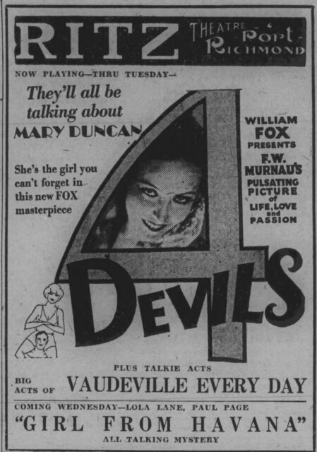 4 Devils at the Ritz, Port Richmond, Sept 21, 1929
