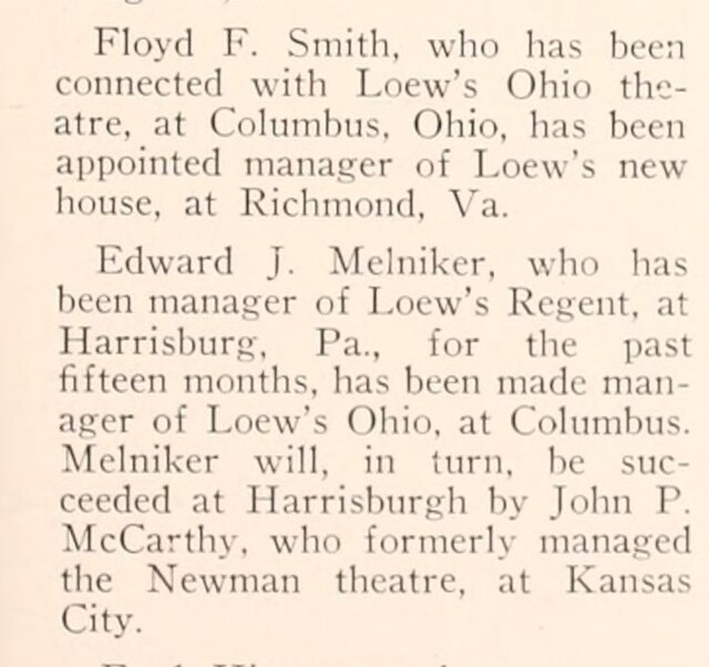 First Manager of Loew's Ohio (1928)