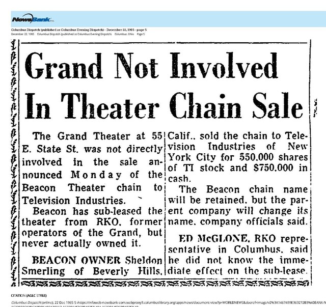 Theater Chain That Sub-leases the Grand is Sold (1965)