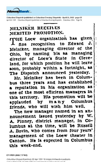 The First Manager of Loew's Ohio Receives a Promotion (1931)