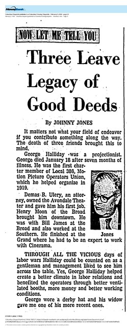 Pioneer Union Projectionist (1963) : George Halliday, R.I.P.