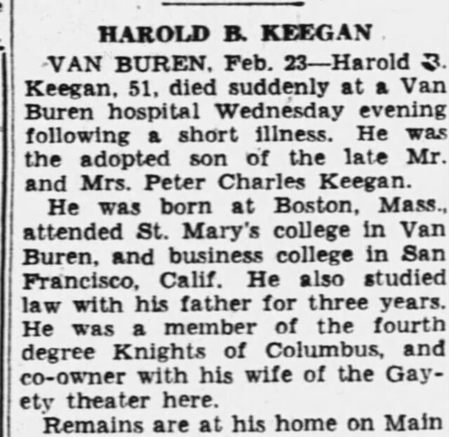 Harold Keegan Obituary
