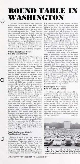 The Theatre Business in Washington, According to Frank Boucher (1954)