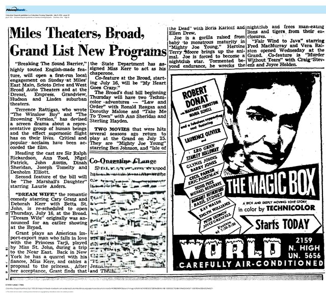 Suburban and Downtown First-Runs (1953)/One Week Run of "The Magic Box"