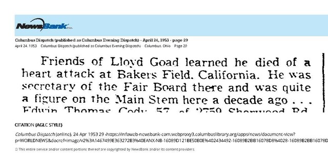 Theater Showman and More (1953):  Lloyd Goad, R.I.P.