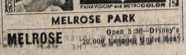 Chicago Sun Times Newspaper ad from Nov. 28, 1963, showing what was playing at the Melrose Theatre