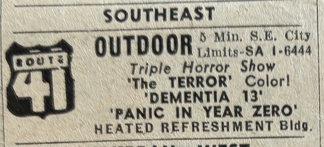 Chicago Sun Times Newspaper ad from Nov. 28, 1963 showing what was playing at the 41 Outdoor Theatre