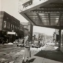Market Street view of East Palestine in 1939 from under the marquee 