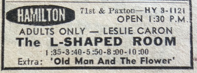 Chicago Sun Times Newspaper ad from Nov. 28, 1963 showing what was playing at the Hamilton Theatre