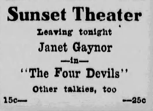 4 Devils at the Sunset Theatre, January 6, 1930