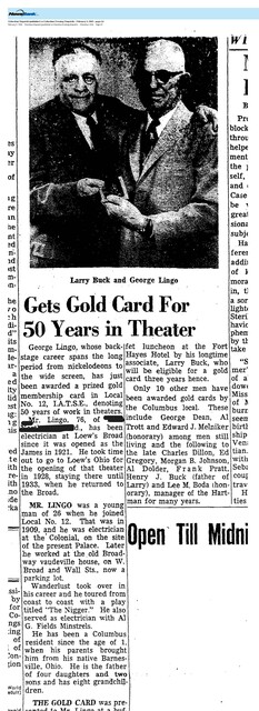George Lingo:  Honor for an Career Empoyee (1960)