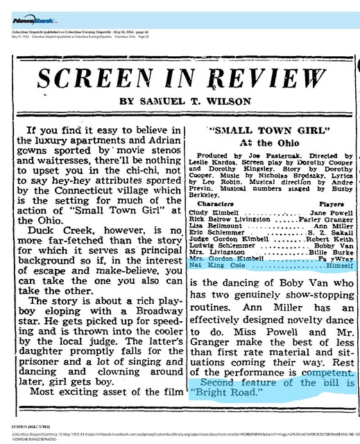Nat 'King' Cole Plays Himself in the Main Feature (1953)