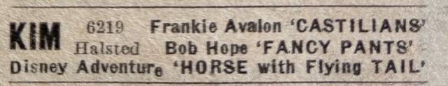 Newspaper ad from the Thursday, Nov. 28, 1963 Chicago Sun Times showing what was playing at the Kim Theatre