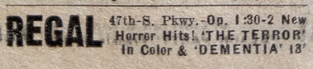 Newspaper ad from the Thursday, Nov. 28, 1963 Chicago Sun Times showing what was playing at the Regal Theatre