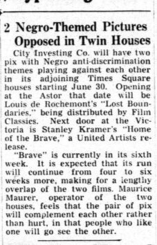 (1949) Two of the Four 'Negro Problem' Films Run Next Door to Each Other