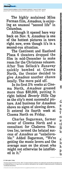 The Continent Drops "Amadeus" and It Becomes a Hit for Cinema North (1985)