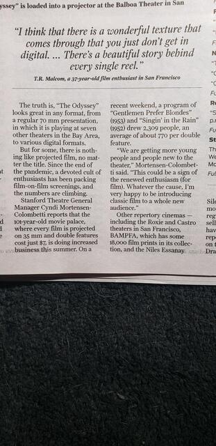 Article In SF Chronicle Mentions Stanford Theatre Palo Alto 8/9/26
