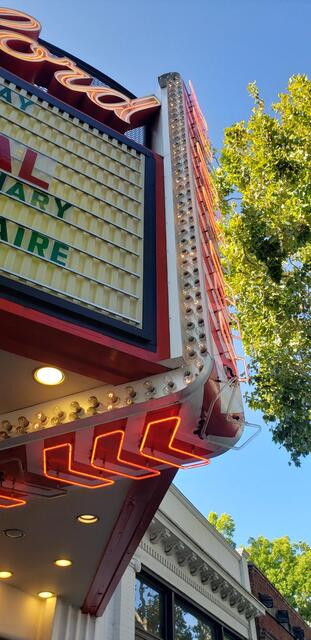 Outside Neon Marquee Stanford Theatre