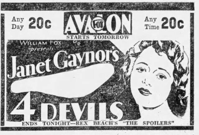 4 Devils at the Fox Avalon, 13-14 May, 1931