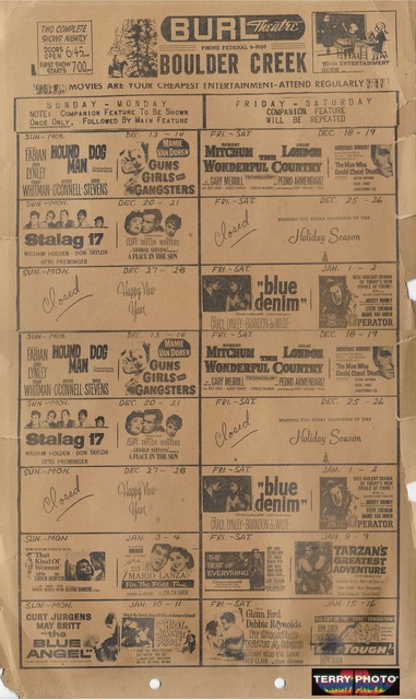 Boulder Creek's Burl Theatre Calendar Program From Around 1959/60