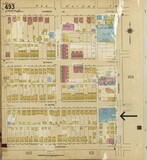 The arrow indicates the location of the demolished Parsons Theater 