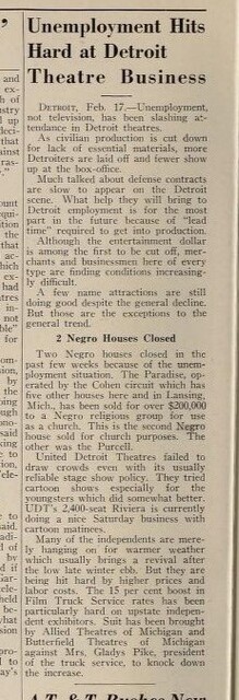 African American Theaters (1952) Closed Due to High Unemployment