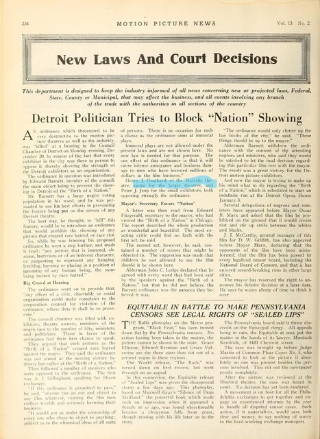 Censorship Against "Birth of a Nation" (1916)