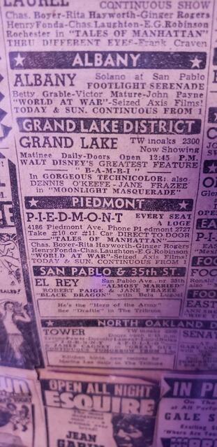 Ad Grand Lake Theatre 1942  'Bambi' 